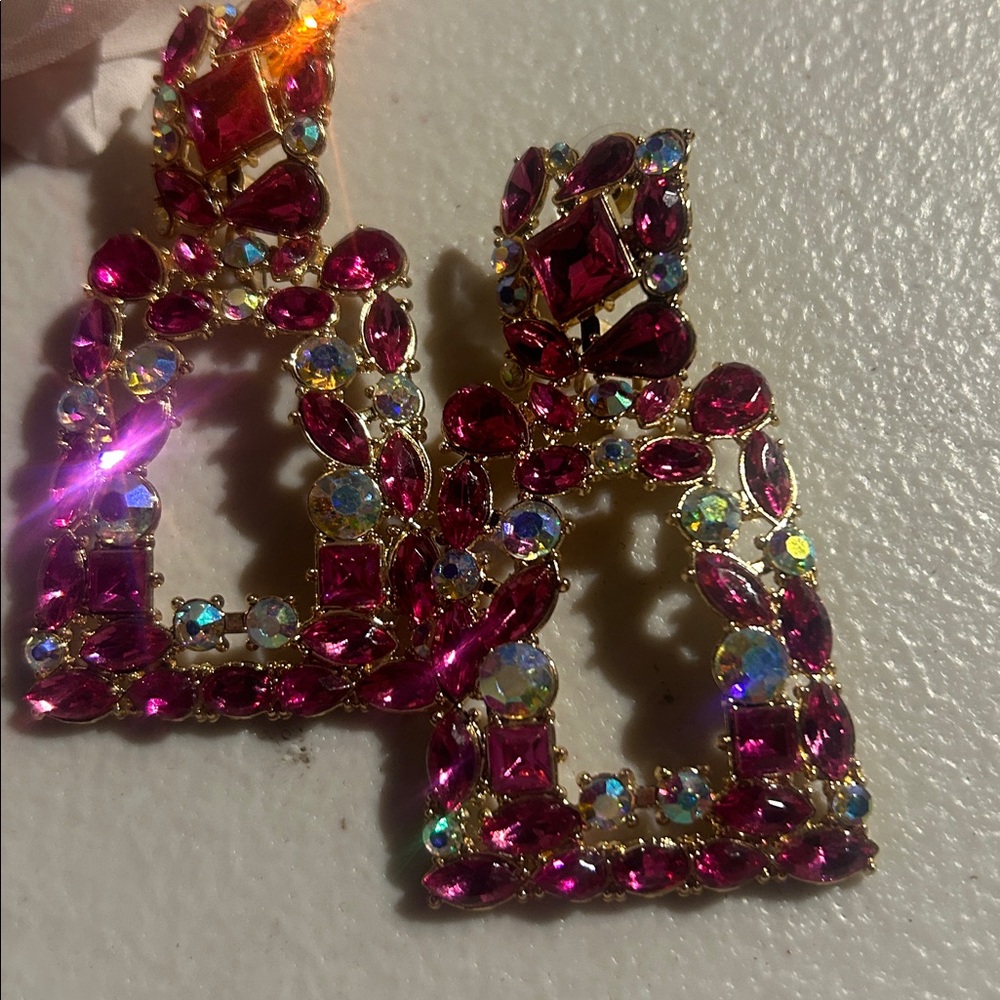 Funky Chunky Pink Ice Gemstone Drop Dangle Earrings New - Picture 2 of 12